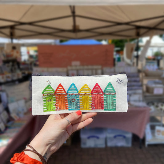 Beach Huts Linen Pencil Case