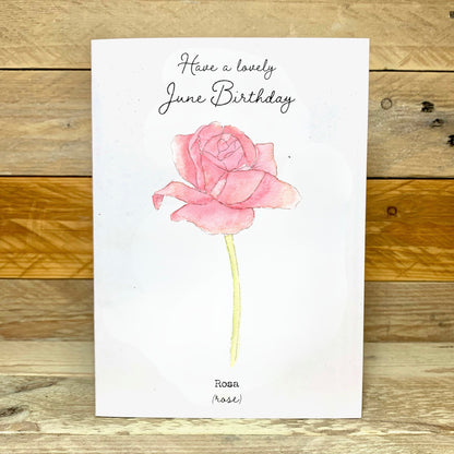 June / Rose Birth Flower Card
