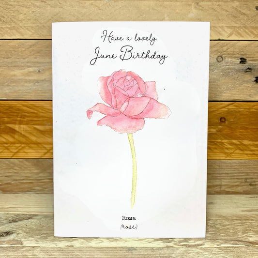 June / Rose Birth Flower Card