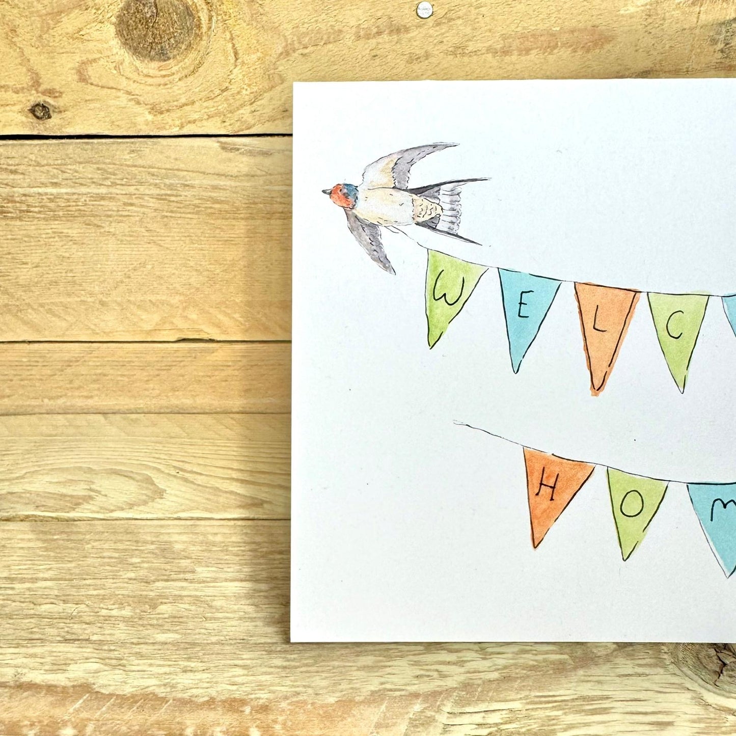 Welcome Home Swallow and Bunting Card