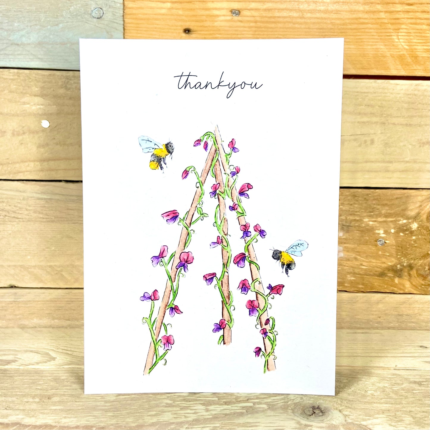 Sweetepeas and Bumble Bees Seeded Thankyou Card