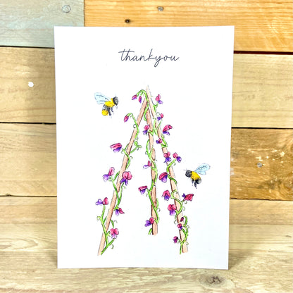 Sweetepeas and Bumble Bees Seeded Thankyou Card