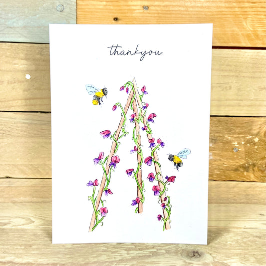Sweetepeas and Bumble Bees Seeded Thankyou Card