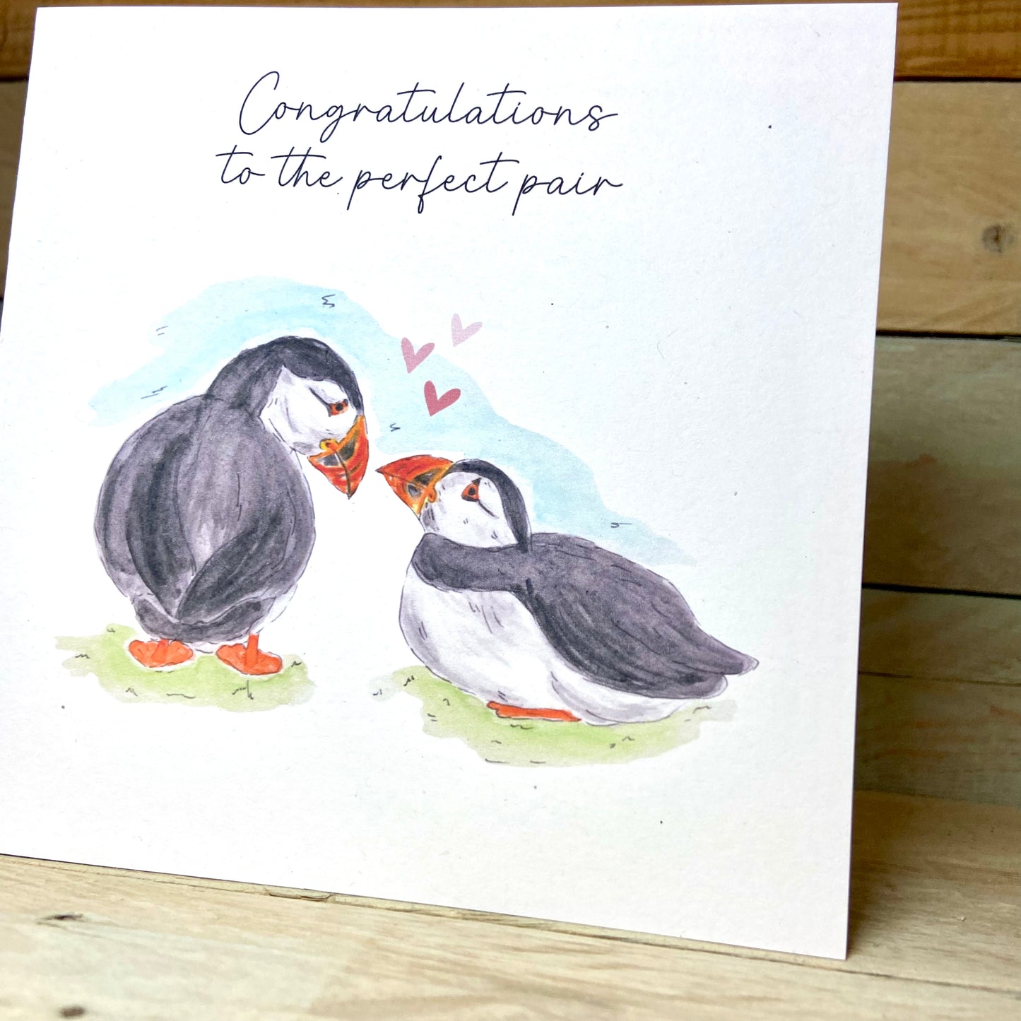 Puffin's Down On One Wing Engagement / Wedding Card