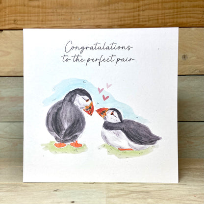 Puffin's Down On One Wing Engagement / Wedding Card