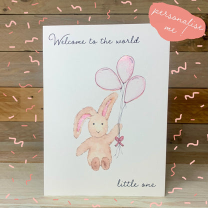 Pink Bunny New Baby Card - Arty Bee Designs 