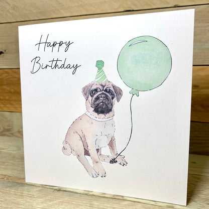 Kevin The Partying Pug Birthday Card