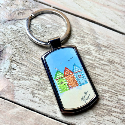 Beach Huts Metal Keyring