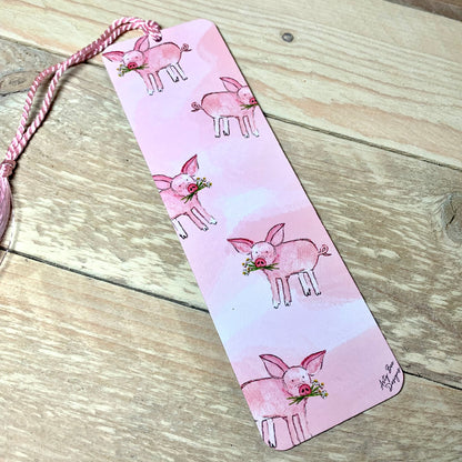 Peggy the Piggy Metal Bookmark With Tassel