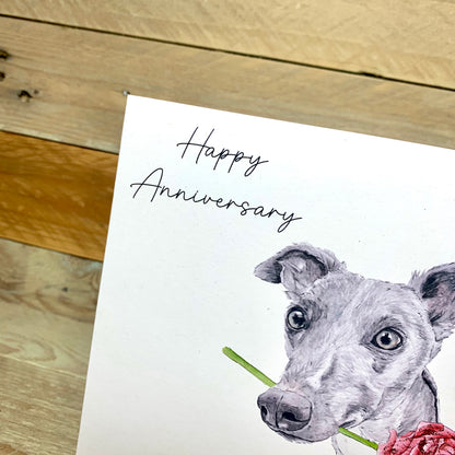 Long Noses and Roses Whippet Anniversary Card