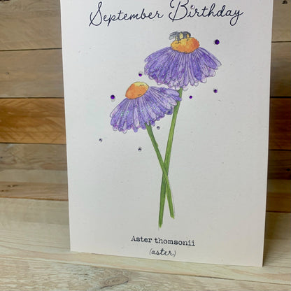 September / Aster Birth Flower Card - Arty Bee Designs 