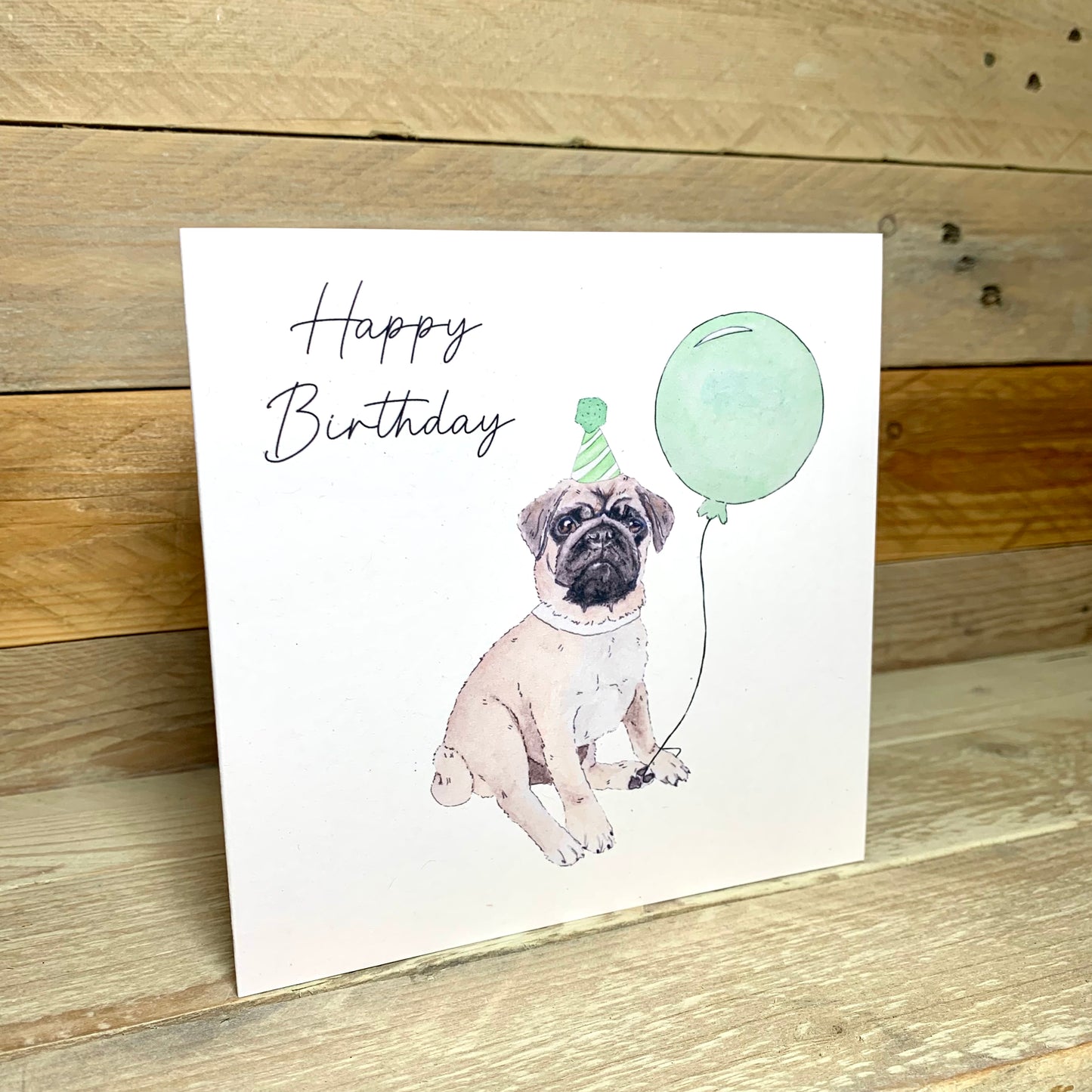 Kevin The Partying Pug Birthday Card