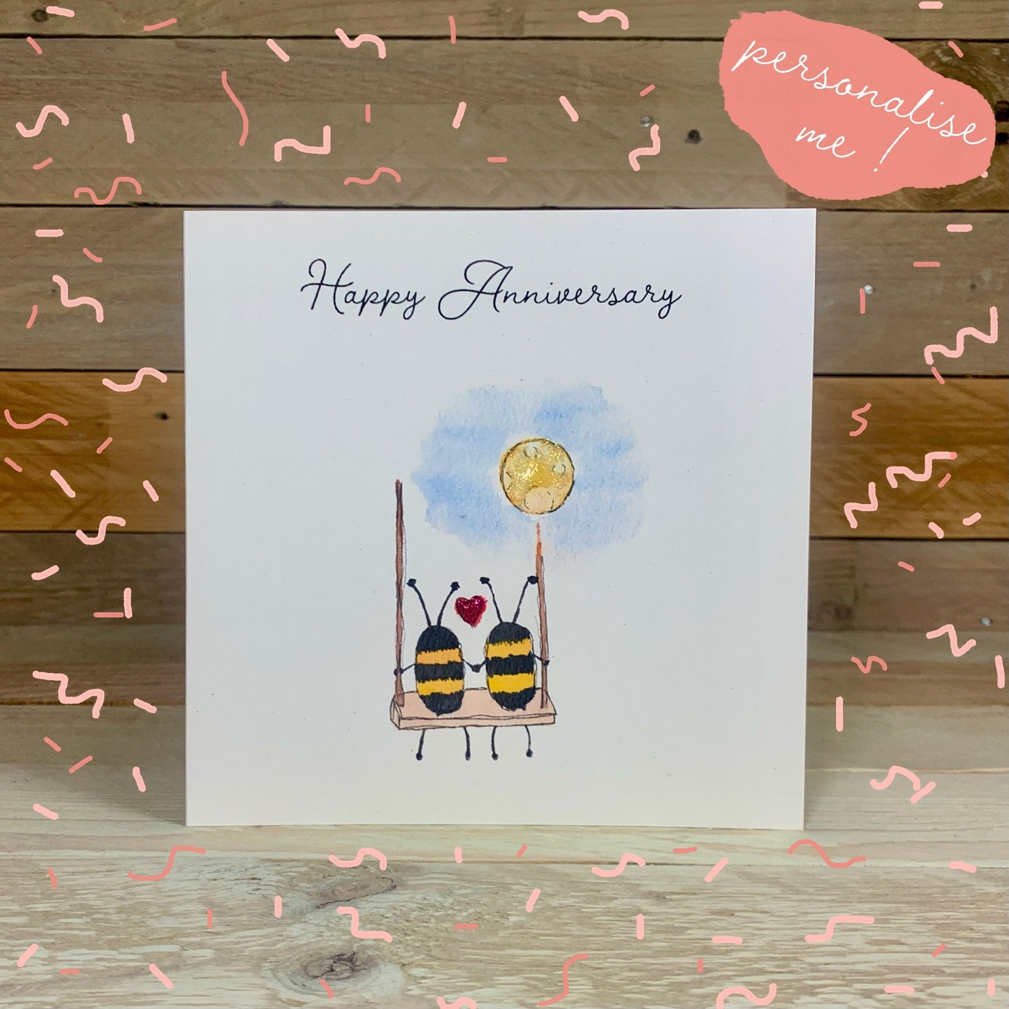 Moon And Back Bee's Anniversary Card - Arty Bee Designs 