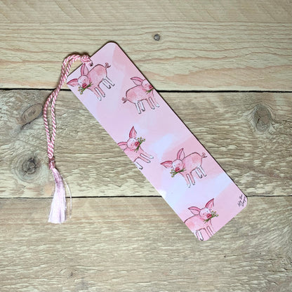 Peggy the Piggy Metal Bookmark With Tassel