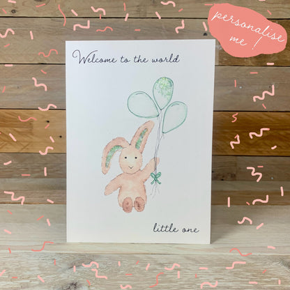 Lime Green Bunny New Baby Card - Arty Bee Designs 