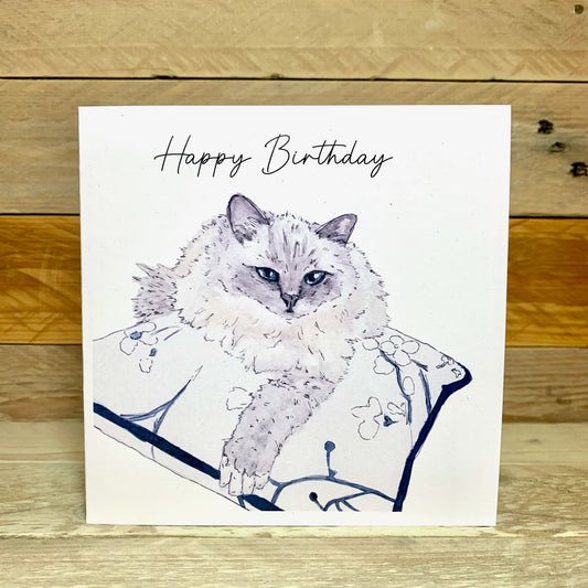 Bella the Blue Point Birman Cat Birthday Card