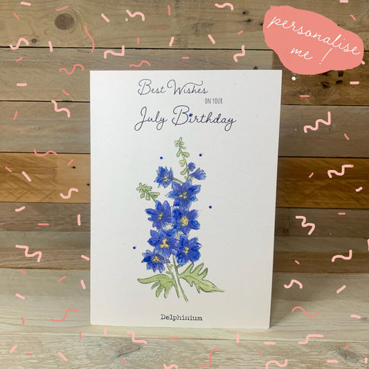 July / Delphinium Birth Flower card - Arty Bee Designs 