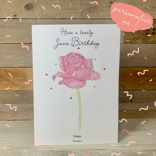 June / Rose Birth Flower Card - Arty Bee Designs 