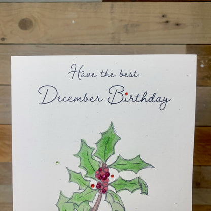 December / Holly Birth Flower Card - Arty Bee Designs 