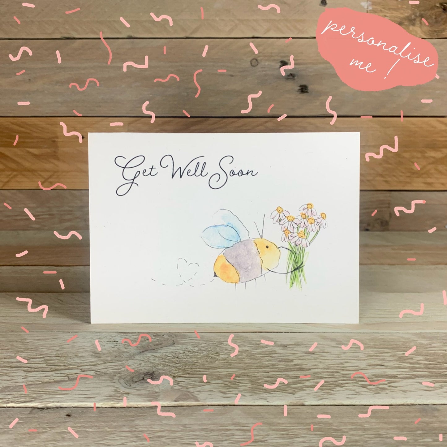 Get Well Soon Bee and Bouquet Notelet - Arty Bee Designs 