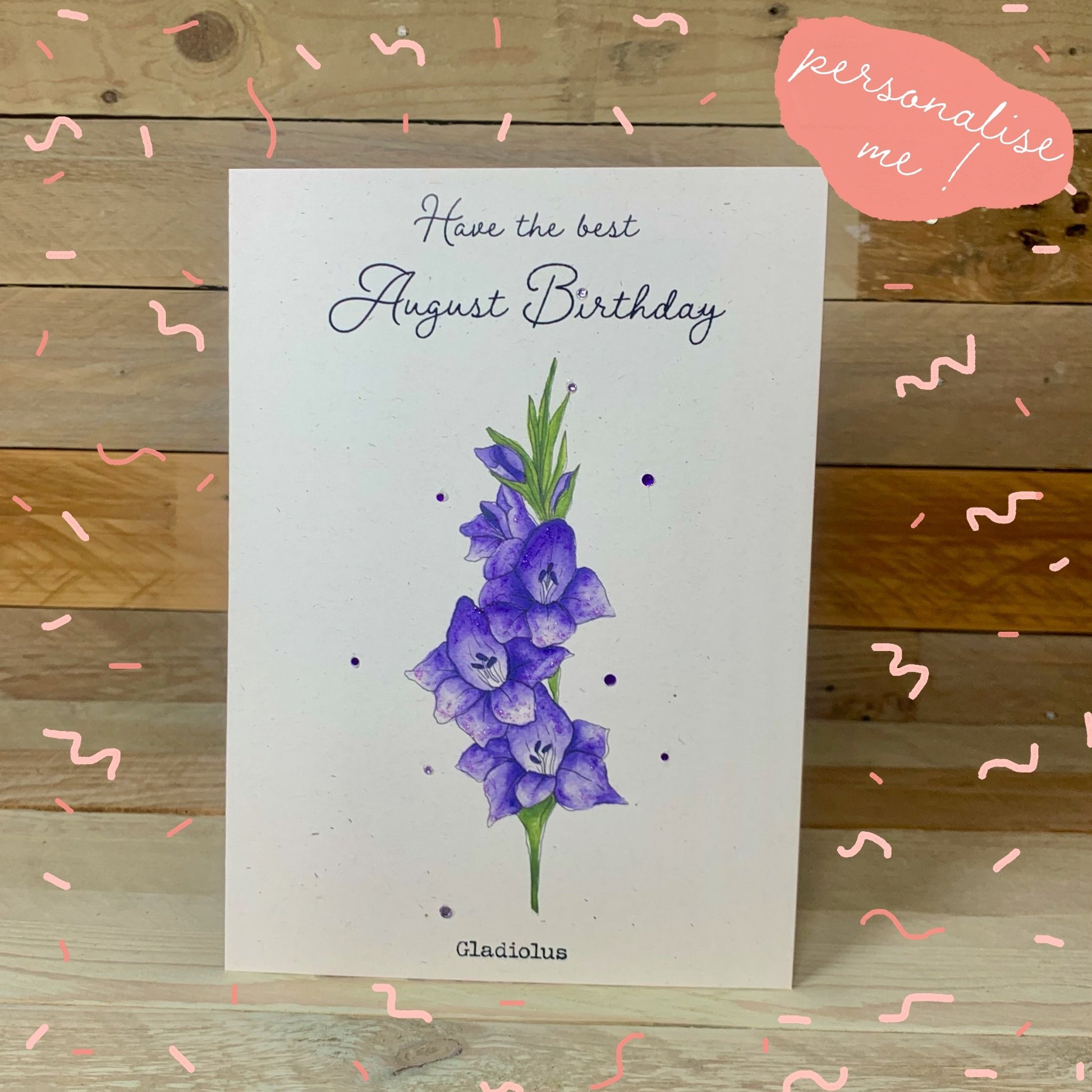 August / Gladiolus Birth Flower Card - Arty Bee Designs 