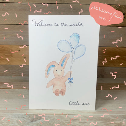 Blue Bunny New Baby Card - Arty Bee Designs 