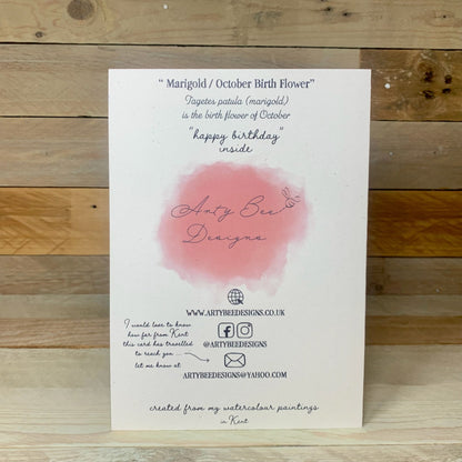 October / Marigold Birth Flower Card - Arty Bee Designs 