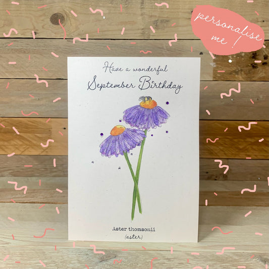 September / Aster Birth Flower Card - Arty Bee Designs 