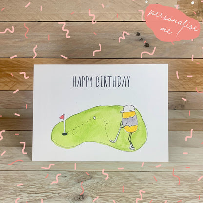 Golf Bee Birthday Card - Arty Bee Designs 