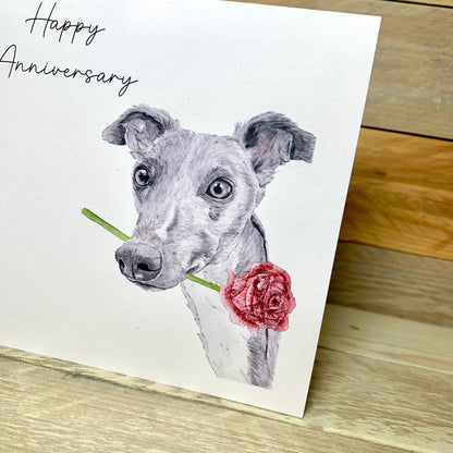 Long Noses and Roses Whippet Anniversary Card