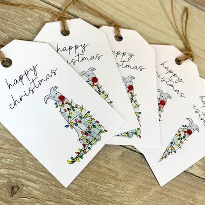 Whippet in Lights Christmas Gift Tags