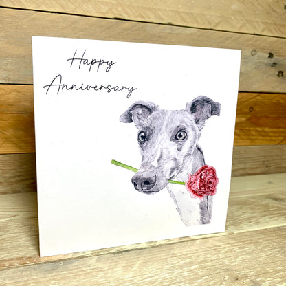 Long Noses and Roses Whippet Anniversary Card