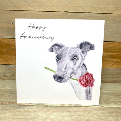 Long Noses and Roses Whippet Anniversary Card