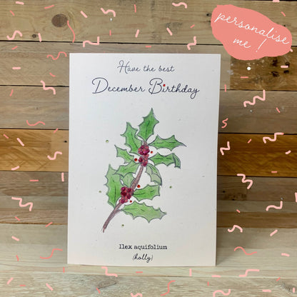 December / Holly Birth Flower Card - Arty Bee Designs 