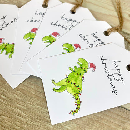 Dino in Lights Christmas Gift Tags