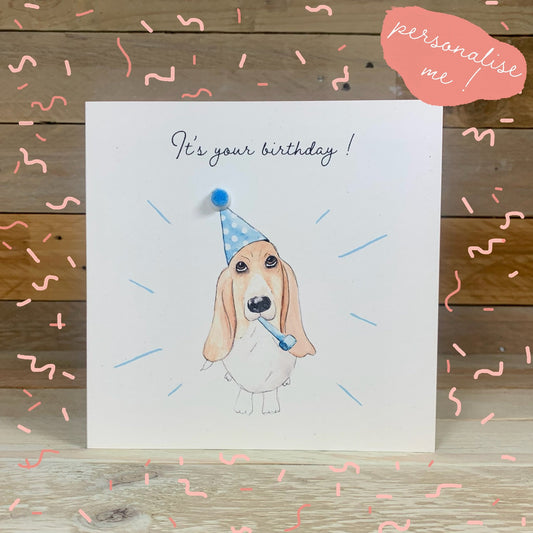 Basset Hound Party Birthday Card - Arty Bee Designs 