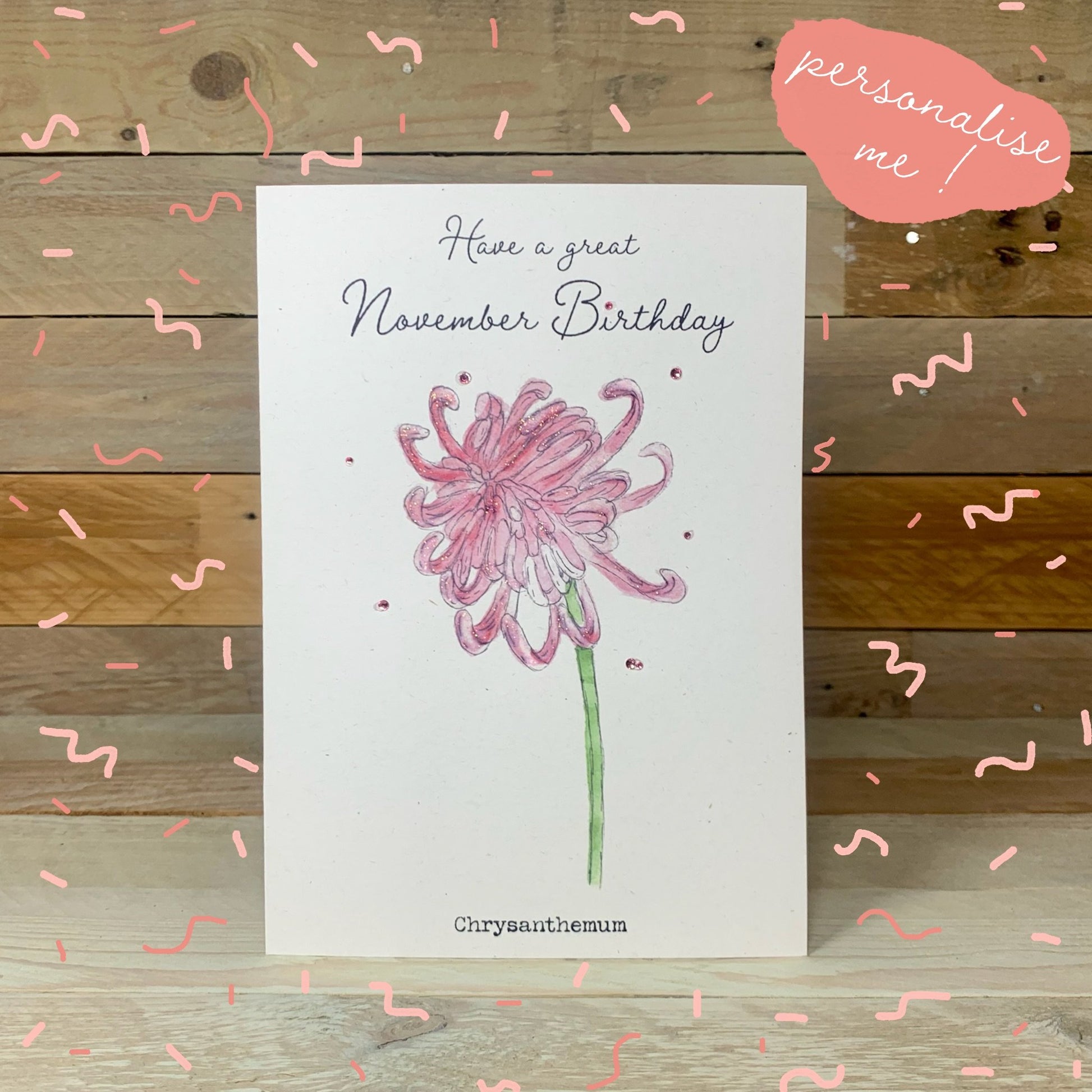 November / Chrysanthemum Birth Flower Card - Arty Bee Designs 