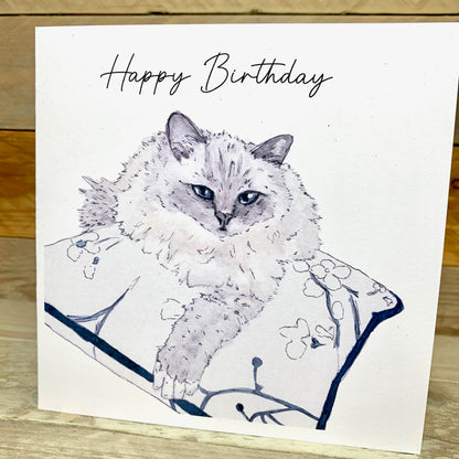 Bella the Blue Point Birman Cat Birthday Card