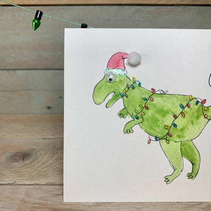 Dino in Lights Christmas Card