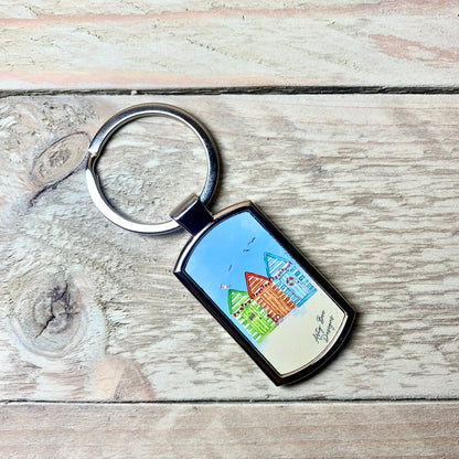 Beach Huts Metal Keyring