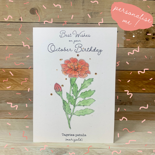 October / Marigold Birth Flower Card - Arty Bee Designs 