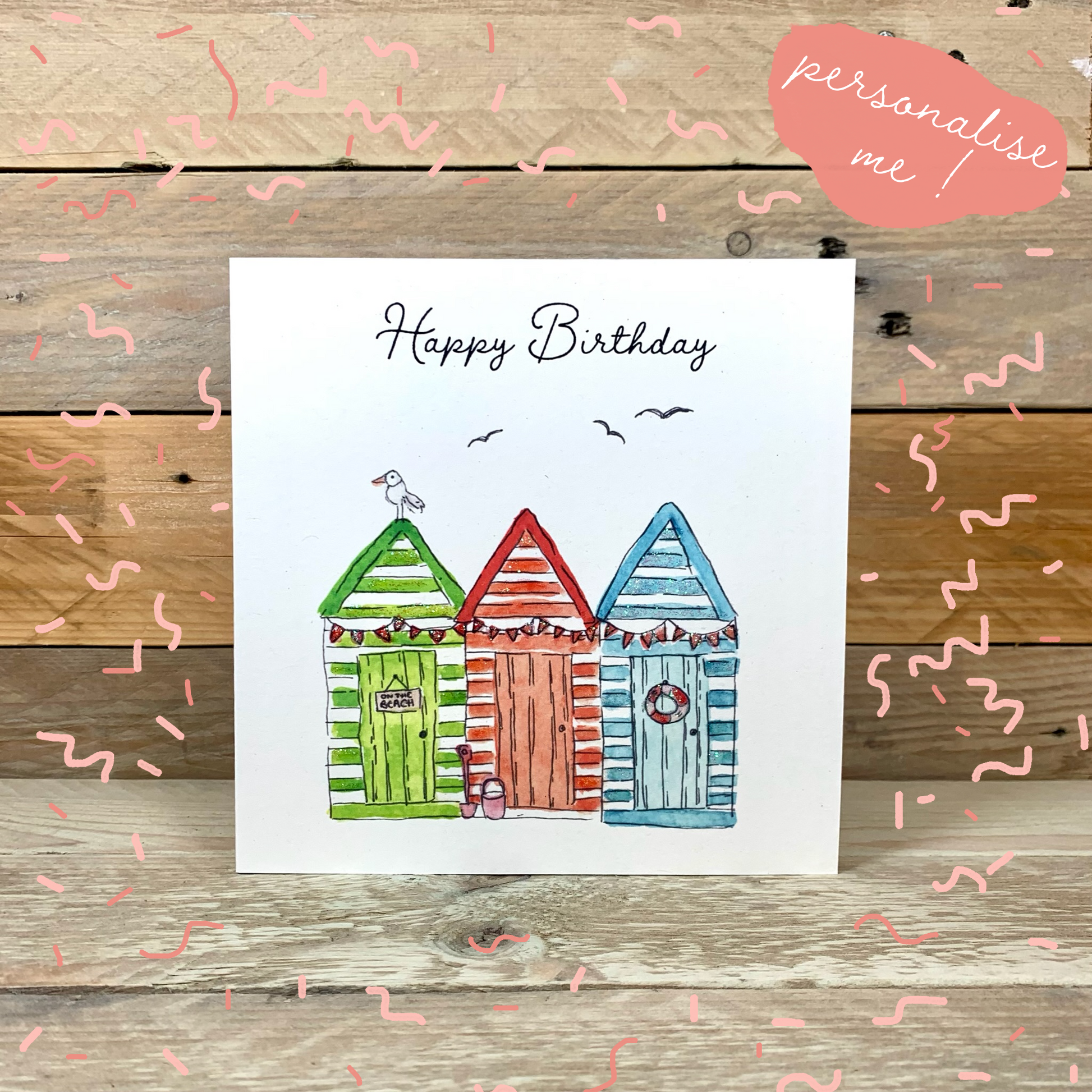 Beach Hut Hut Hut Birthday Card - Arty Bee Designs 