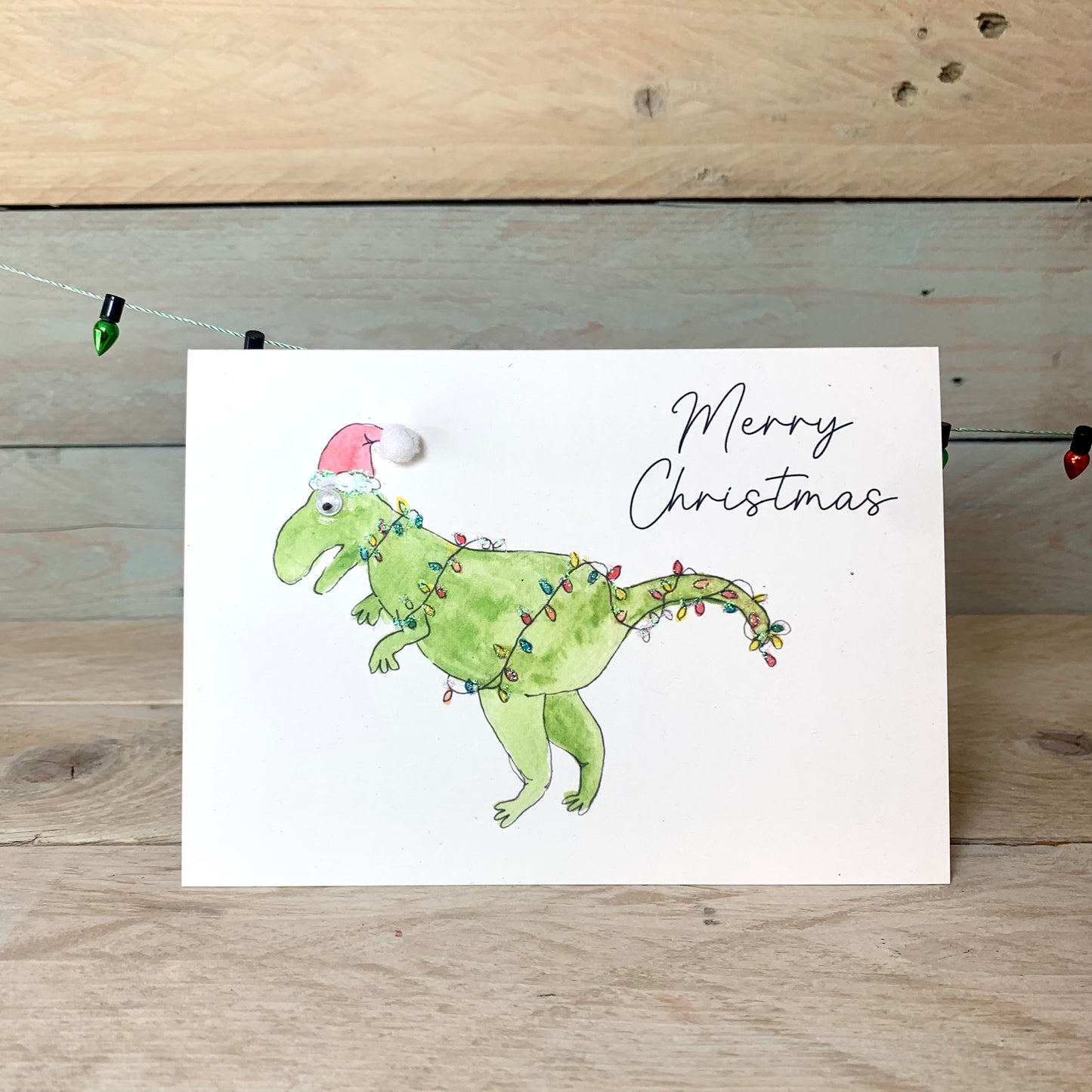 Dino in Lights Christmas Card