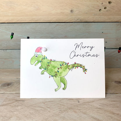 Dino in Lights Christmas Card