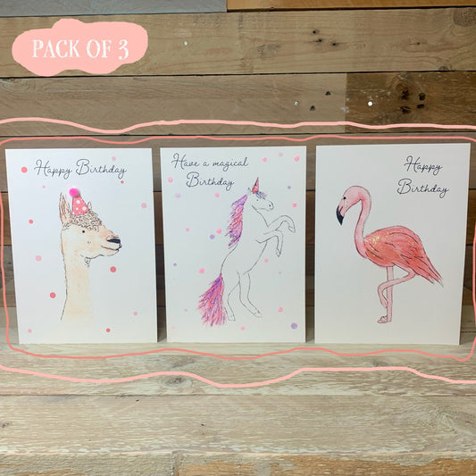 Pretty in Pink Pack of Birthday Cards - Arty Bee Designs 