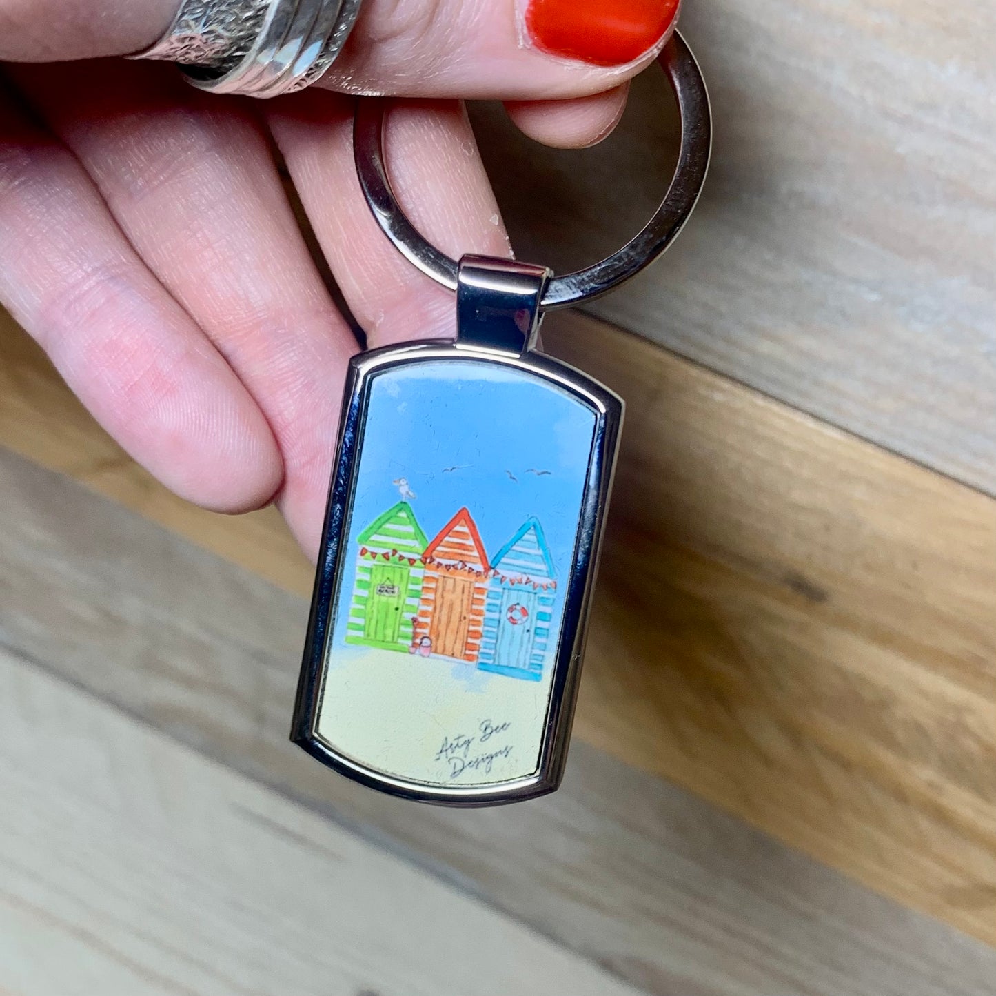 Beach Huts Metal Keyring