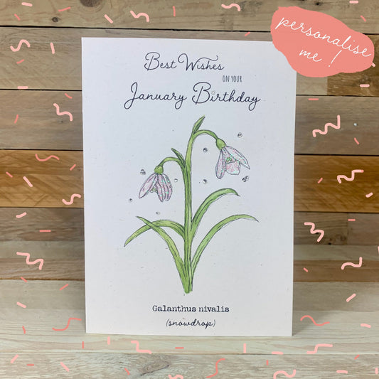 January / Snowdrop Birth Flower Card - Arty Bee Designs 