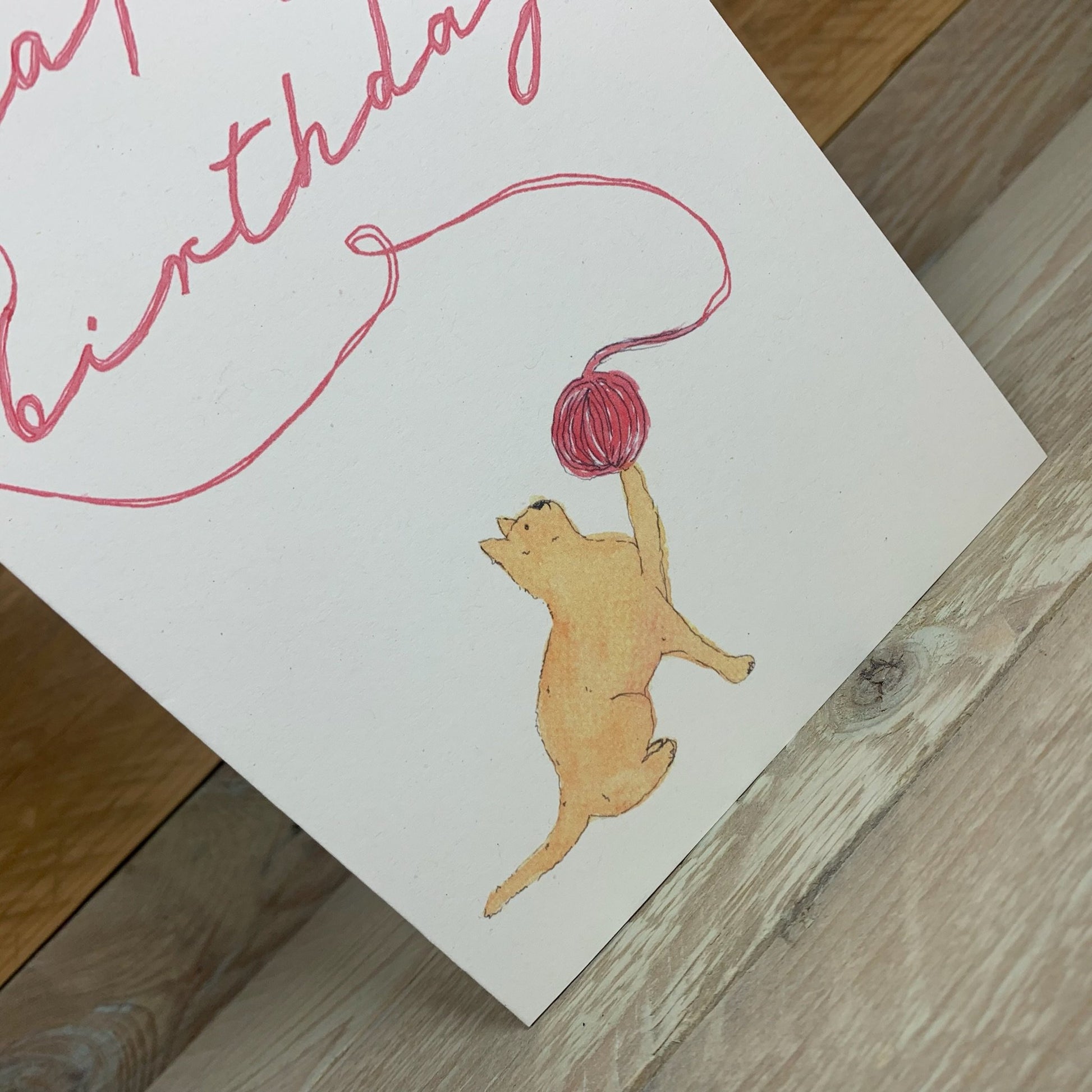 The ginger cat and string Birthday Card - Arty Bee Designs 