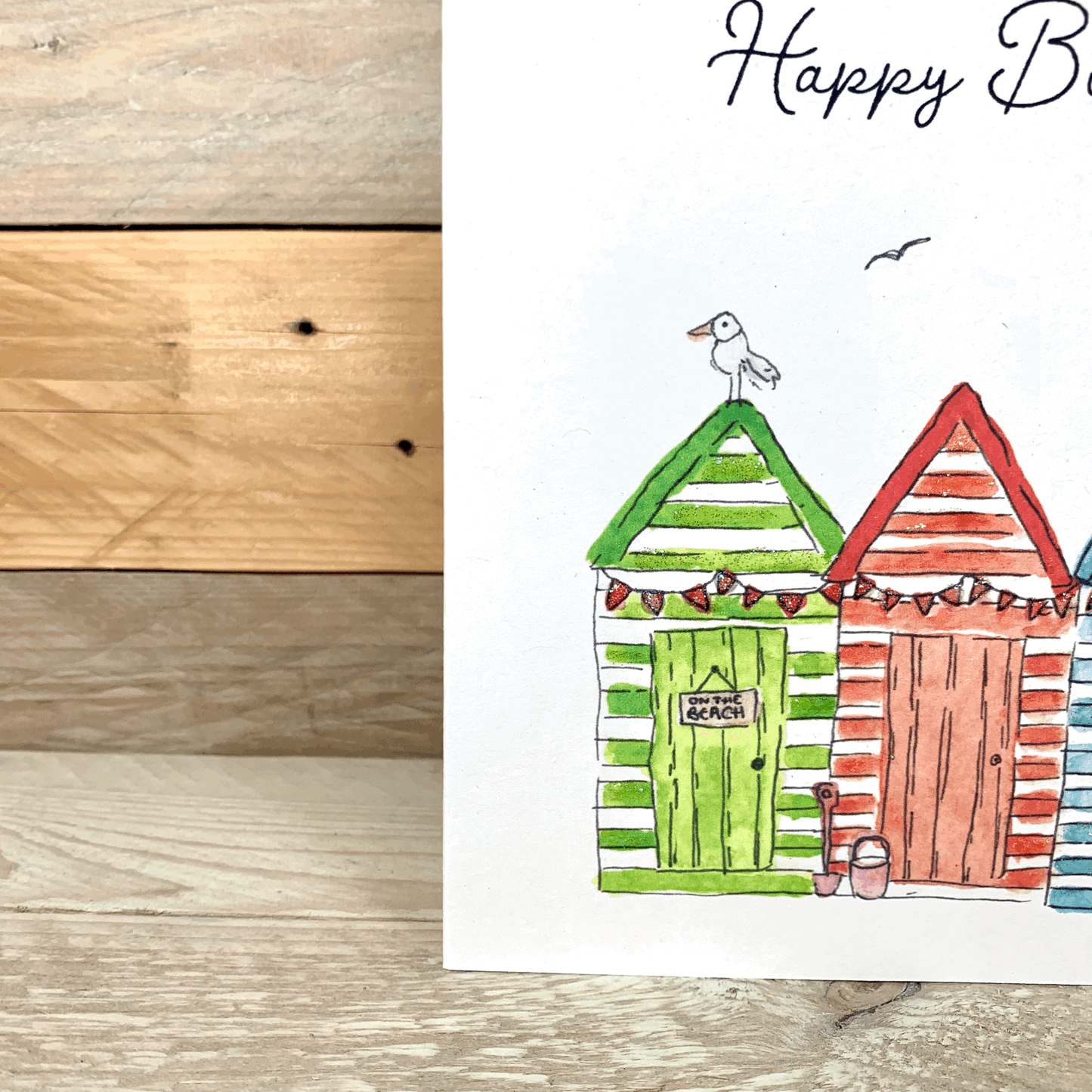 Beach Hut Hut Hut Birthday Card - Arty Bee Designs 